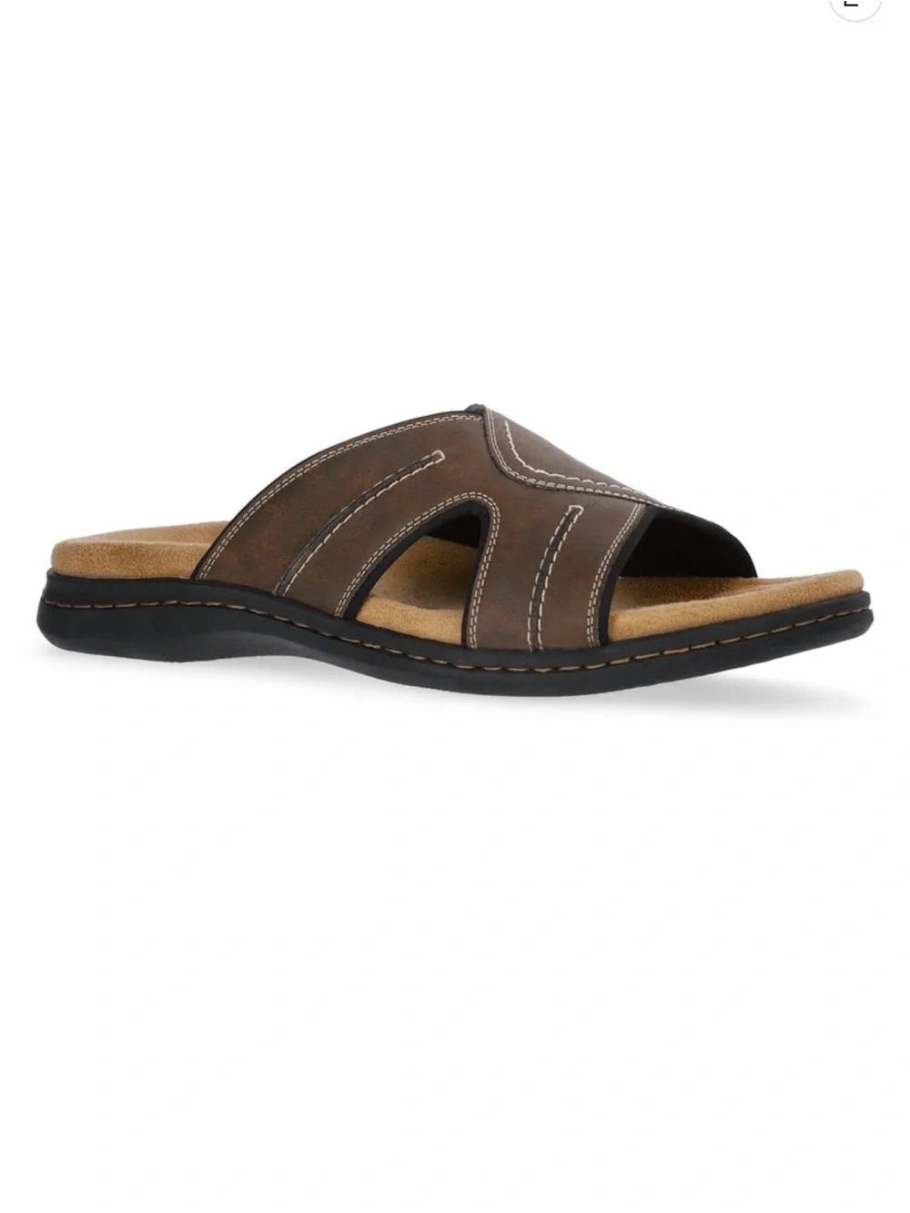 George Men’s Brown Leather-Style Crossband Slide Sandals
